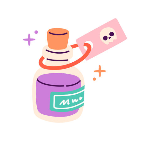 Happy Halloween. Vector cute illustration of purple poison in trendy colors for postcard, flyer, bannerのイラスト素材