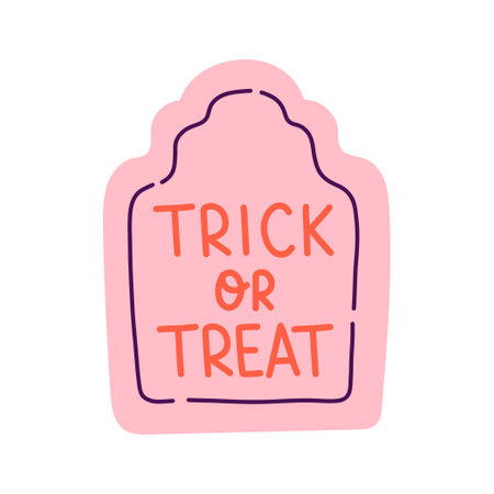 Happy Halloween. Vector cute illustration of pink tombstone trick or treat in trendy colors for postcard, flyer, bannerのイラスト素材