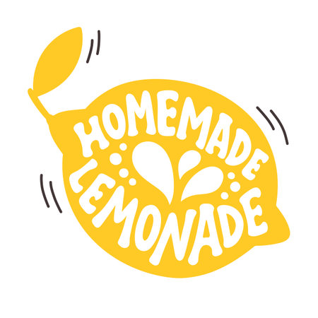 Lemonade lettering Homemade lemonade in lemon silhouette on white background. Vector cute illustrationのイラスト素材