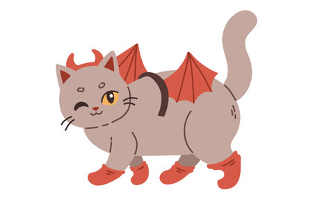 Halloween cat. Grey kitten in Dracula costume. Happy halloween costume illustration.のイラスト素材