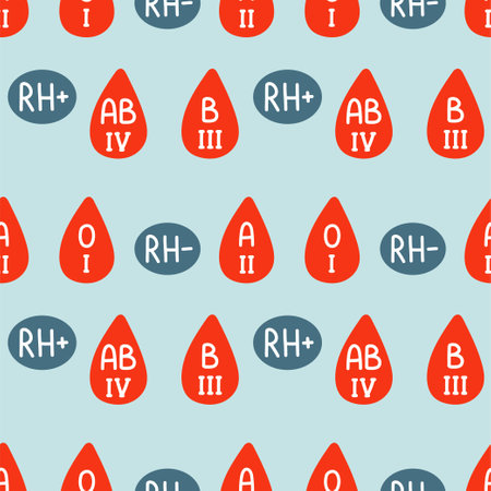 Blood donation seamless pattern with doodle elements. World blood donor day. Vector illustration for web pageのイラスト素材