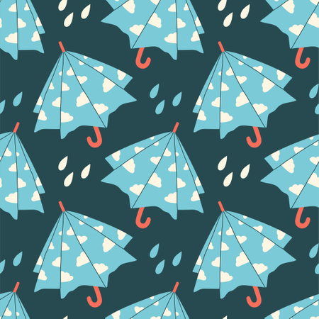 Hand drawn umbrella pattern. Cute and colorful vector umbrella seamless pattern for kids clothing and paper productsのイラスト素材