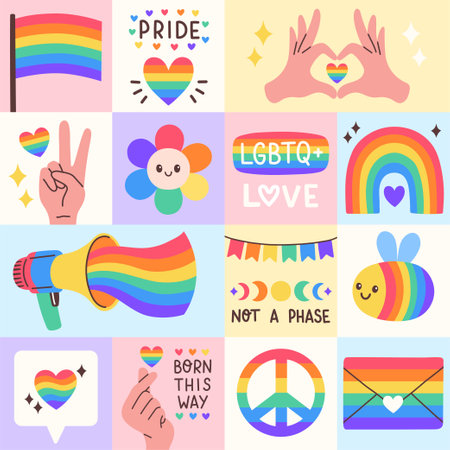 LGBT geometric pattern for greeting cards, posters, wrapping, pack paper. Symbol of the LGBT pride. Rainbow elements.のイラスト素材