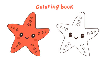 Cute red starfish vector illustration undersea, sea life coloring book or coloring pageのイラスト素材