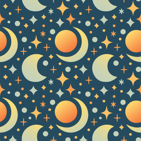 Solar Eclipse seamless pattern in flat cartoon style for kids education at school, stickers, scrapbooking, nursery roomのイラスト素材