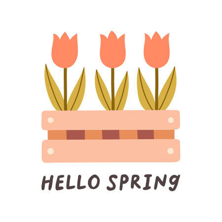 Hello spring quotes. Floral springtime hand drawn prints design. Positive phrases for stickers, postcards or postersのイラスト素材