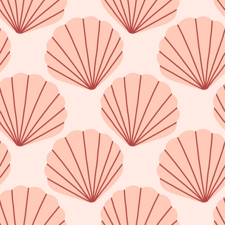 Sea shells seamless pattern. Trendy pattern of seashells for wrapping paper, wallpaper, stickers, notebook cover.のイラスト素材