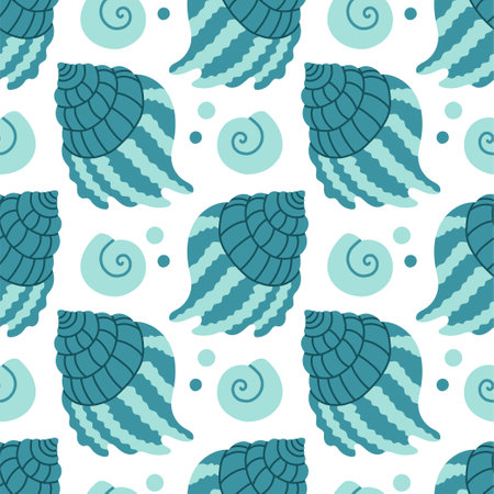 Sea shells seamless pattern. Trendy pattern of seashells for wrapping paper, wallpaper, stickers, notebook cover.のイラスト素材