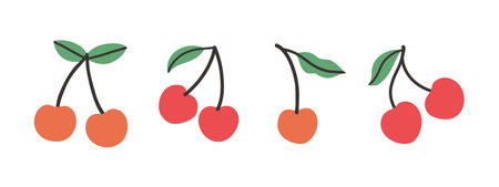 Set of abstract vector cherry. Simple cherry. Tropical fruit collection design for interior, poster,...