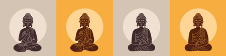 Thai buddhism Theravada posters set. Vector elements illustration for decoration, printing. Concept for bannerのイラスト素材