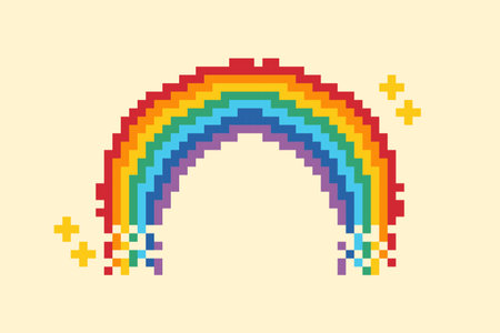 Pixel Rainbow icon illustration. Vector pixel art. Rainbow sign 8 bit logo for game, card, banner, stickerのイラスト素材