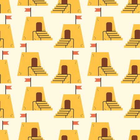 Summer sand castle pattern. Flat seamless pattern. Simple sand castle. Cartoon design. Flat vector illustration.のイラスト素材