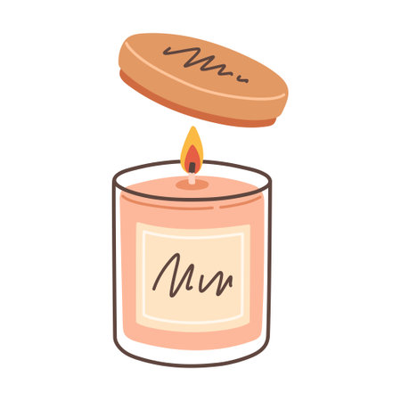 Trendy candle. Modern scented cozy hygge candle for home interior decor. Vector illustration in flat styleのイラスト素材