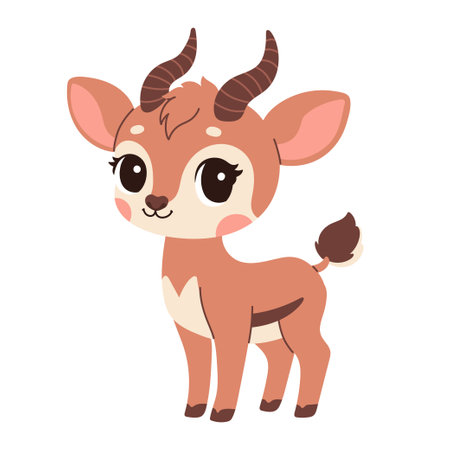 Cute cartoon antelope childish vector illustration in flat style. For poster, greeting card and baby design.のイラスト素材