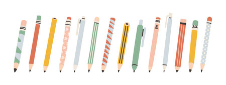 Cute pencil set. Collection of pencils. Cute design in pastel colors. Flat design style vector illustration.のイラスト素材