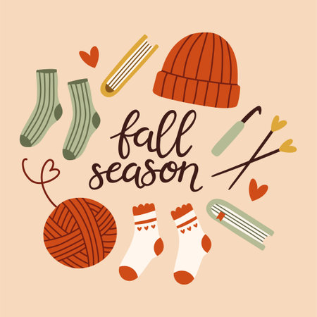 Autumn hand drawn lettering fall season. Fall season handwritten slogan. Autumn phrase with cute cozy design elementsのイラスト素材