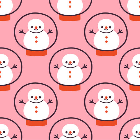 Snowman in snowglobe Christmas seamless pattern design for wallpaper, fabric, notebook, greeting card, wrapping paperのイラスト素材