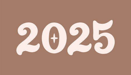 2025 lettering color of the year Mocha Mousse. New year 2025 minimalist. Happy new year design...