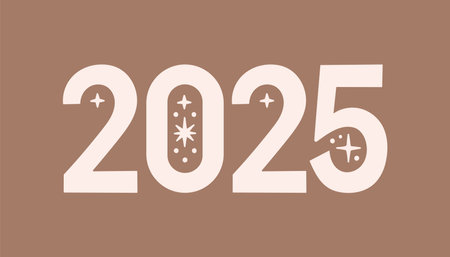 2025 lettering color of the year Mocha Mousse. New year 2025 minimalist. Happy new year design template for new year celebration.のイラスト素材
