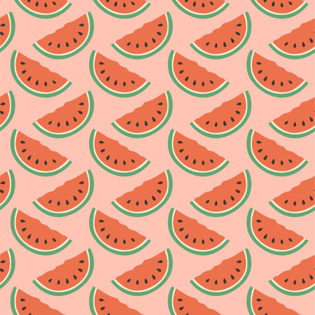 Watermelon summer pattern on pink background. Simple  pattern with watermelon slices. Vector design...