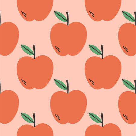 Apple summer pattern on pink background. Simple  pattern with apples. Vector design for greeting card and invitation of seasonal summer holidayのイラスト素材