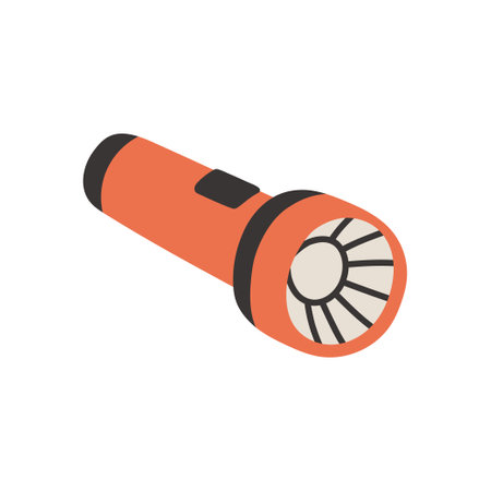 Simple red flashlight in flat style. Electric lamp vector illustration on isolated background. Pocket lantern sign business concept.のイラスト素材
