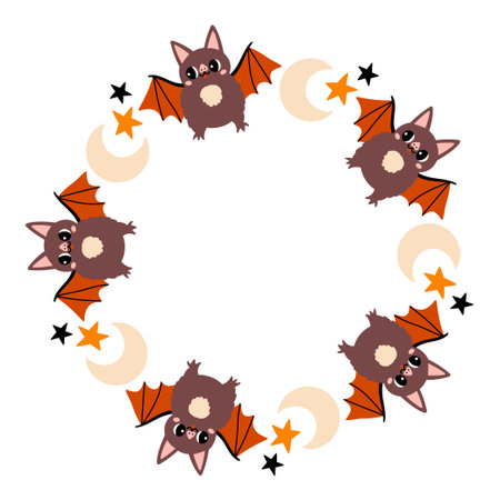 Simple Halloween circle frame. Cute Halloween frame border on white background. The round vector design with soft colors, perfect for spooky autumn decorations, banners, stickers, ads, sale.のイラスト素材