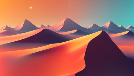 desert landscape. Sunset over the desert. AI Generatedの素材