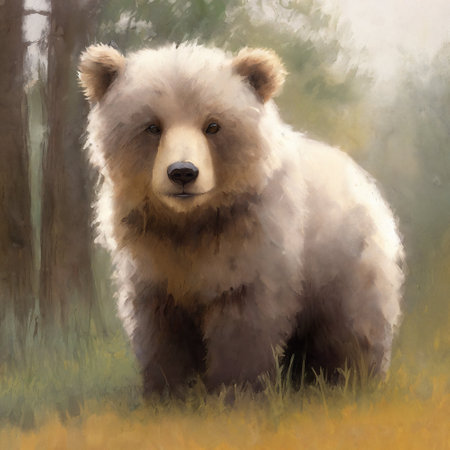 Digital painting of a wild brown bear in the forest. AI-generatedの素材