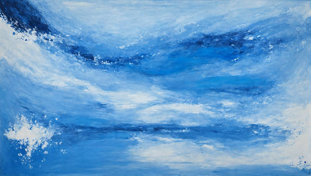 Abstract blue paint splash on white background. In the style of oil painting. AI-generatedの素材
