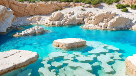 Beautiful bay with turquoise water and rocks. AI-generatedの素材