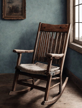 Old rocking chair in the room, vintage style. AI-generatedの素材