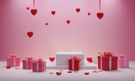 Valentine's Day background with gift boxes and hearts.の素材