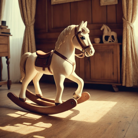 Wooden rocking horse in the childrens room, vintage style.の素材