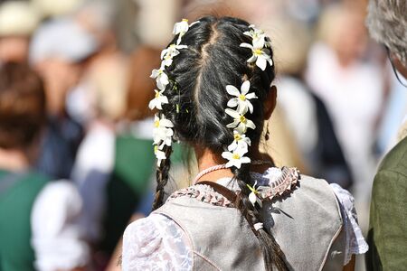 In Ausseerland (Salzkammergut), the white star-shaped narcissi, are in bloom between the middle of May and the middle of June, depending on the altitude. Narcissus Festival, Austria's largest flower festival, takes place at this time every year.の写真素材