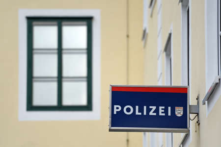Sign of the city police in Gmunden (Austria)のeditorial素材