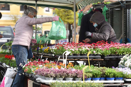 The weekly market in Gmunden was reopened on April 14, 2020 after the four-week Corona lock. The weekly market in Gmunden was reopened on April 14, 2020 after the four-week Corona lock.のeditorial素材