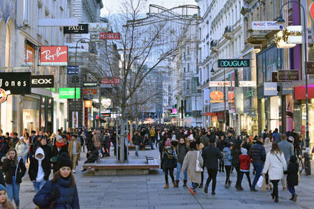 Kaerntner Strasse is a large shopping mile in the city center of Vienna.のeditorial素材