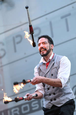 An artist at the Linz pavement spectacle - it is one of the most important and diverse street art...