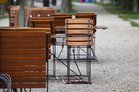 Corona crisis - Closed garden of an inn in Gmunden (Gmunden district, Upper Austria, Austria)のeditorial素材