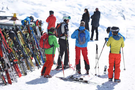 Ski tourers in the Krippenstein Dachstein ski area (Obertraun, Salzkammergut, Gmunden District, Upper Austria, Austria)のeditorial素材