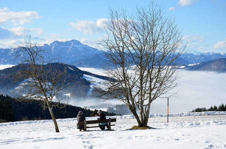 Winter on the Gahberg (Weyregg, District VÃ¶cklabruck, Upper Austria, Austria) -のeditorial素材