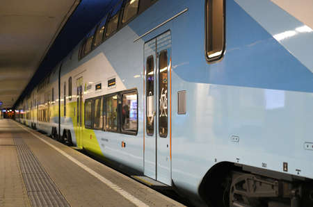 A train of the Westbahn in the Westbahnhof in Vienna, Austria, Europe