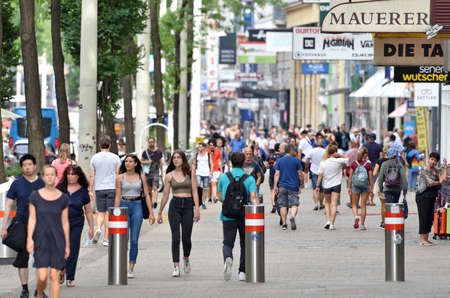 The Mariahilfer Strasse shopping street in Vienna, Austria, Europe