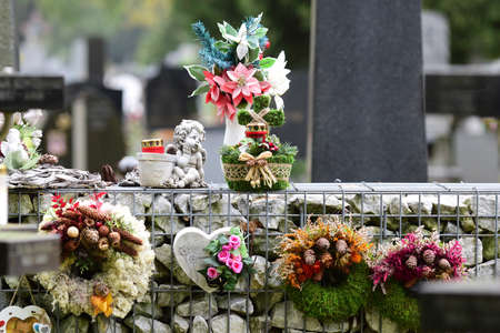 Sale of flower bouquets for graves at the Vienna Central Cemetery; Austria; Europeの写真素材