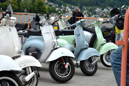Vespa meeting in Gmunden, Salzkammergut, Austria, Europeのeditorial素材