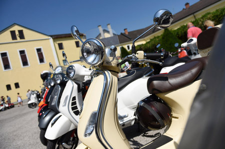 Vespa meeting in Vorchdorf, Salzkammergut, Austria, Europeのeditorial素材