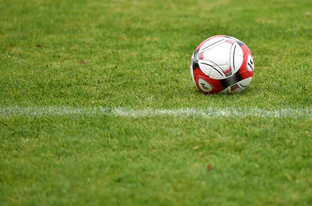 A soccer ball on the sports field, Salzkammergut, Austria, Europe