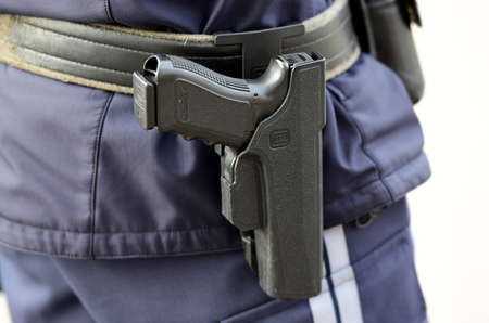 Detail of an Austrian police pistol "Glock", Austria, Europeの写真素材