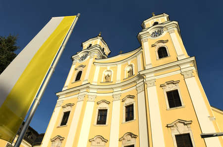 The basilica consecrated to the Archangel Michael in Mondsee, Upper Austria, Austria, Europeの写真素材